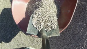 gravel in wheelbarrow